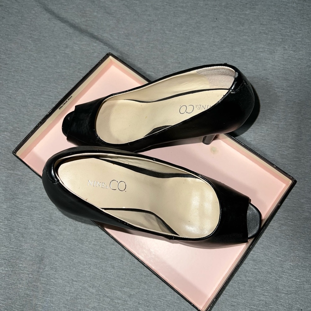 Nine Co open toed black pumps, size 8, slightly used